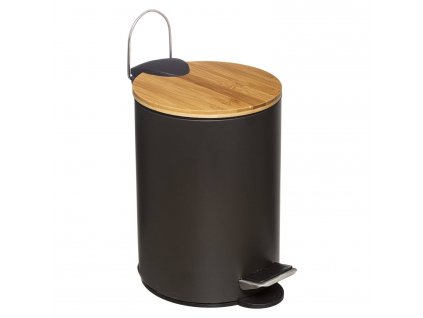 Odpadkový koš do koupelny s bambusovým víkem MODERN, černý, 3 l