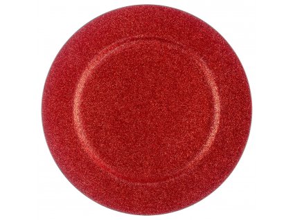 Dekorativní talíř, červený, třpytivý, O 33 cm