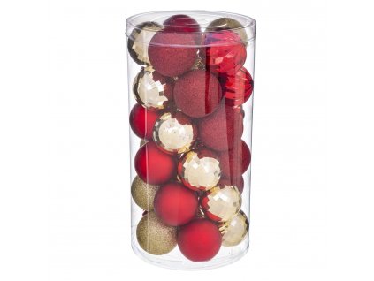 Vánoční koule, baňky, sada 30 ks, červená a zlatá barva, 6 cm