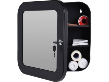 Kovová lékárnička se zrcadlem, 32 x 32 x 15 cm, černá