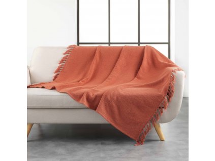 Oranžový přehoz na postel s třásněmi ZAMINA, 125 x 150 cm
