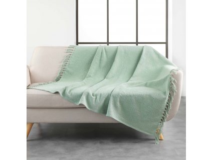 Zelený přehoz na postel s třásněmi ZAMINA, 125 x 150 cm