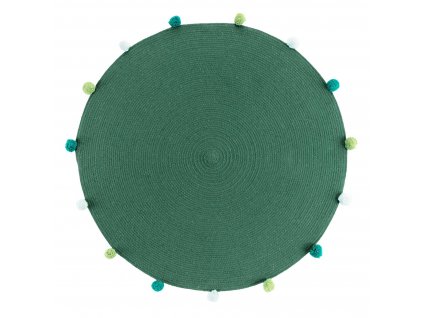 Kulatý koberec s bambulemi v zelené barvě POMPOMPARTY, Ø 90 cm, polyester