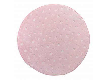 Růžový kulatý koberec s hvězdami FLUO NIGHT, O 90 cm