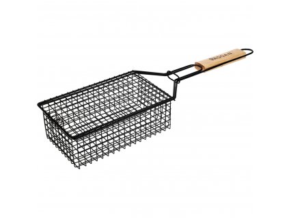 Nerezový grilovací rošt BBQ s dřevěnou rukojetí, 49 cm