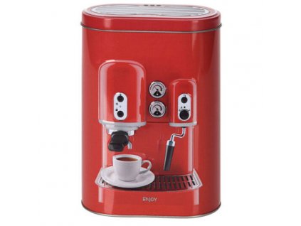 Dóza na kávu ESPRESSO v červené barvě, kovová, 13,5 x 7,5 x 19,2 cm