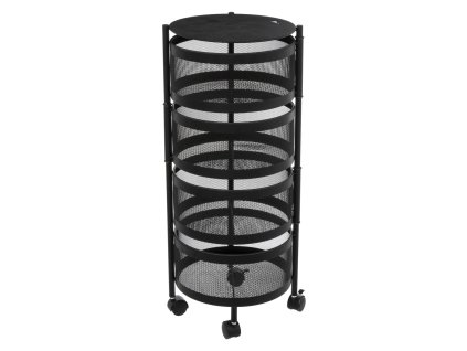 Otočný kuchyňský vozík, 4-patrový, černý, kovový