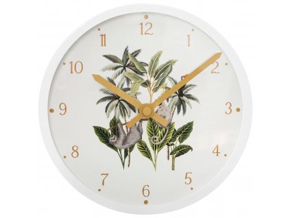 Nastěnné hodiny TROPIC bílé s rostlinným vzorem,  O22 cm