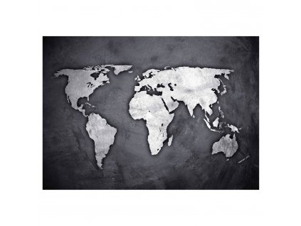 Samolepka na zeď s mapou světa, 50 x 70 cm, stříbro-černá