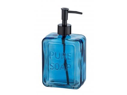 Dávkovač mýdla PURE, 550 ml, skleněný, modrý, Wenko