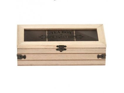 Dřevěná čajová krabička SWEET HOME, 24 x 9 x 9 cm, světle hnědá