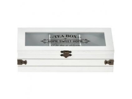 Dřevěná čajová krabička SWEET HOME, 24 x 9 x 9 cm, bílá
