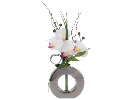 Umělá orchidej v šedým květináči, 44 x 17 x 18 cm