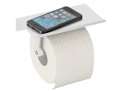 Držák na toaletní papír s poličkou na mobil, bílý
