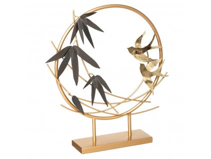 Dekorativní figurka s motivem rostlin a ptáků, kov, zlatá