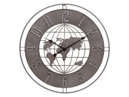 Nástěnné hodiny ZEMĚKOULE, O 68 cm, šedý