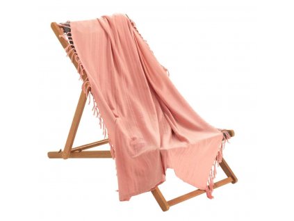 Bavlněná deka s třásněmi LILIA, 150 x 150 cm, růžová barva
