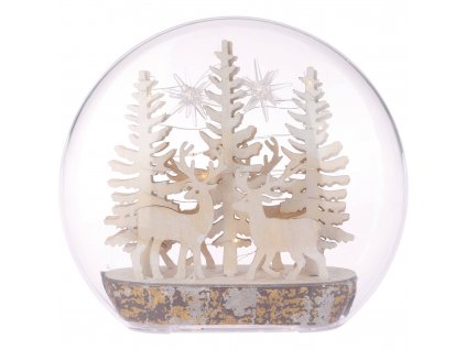 Vánoční koule Dřevěný les se soby, svítící, 15 x LED