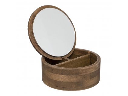 Dřevěná šperkovnice se zrcadlem, kulatá