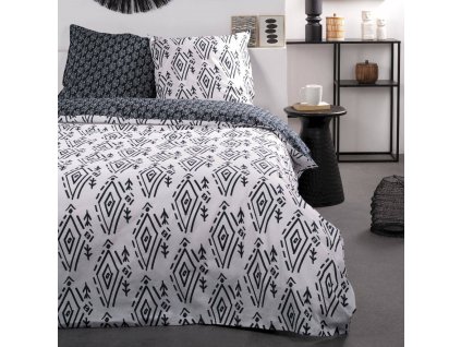 Bavlněné povlečení DECO PATTERN, oboustranné, černá barva, 220 x 240 cm