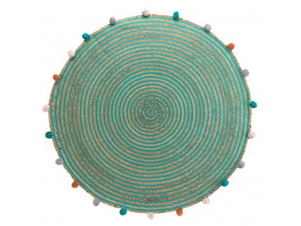 Dětský koberec s bambulemi BALOO, zelený, O 90 cm