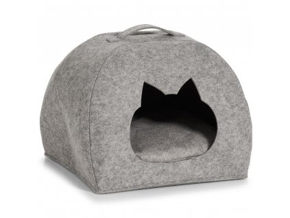 Domek pro kočku - pelíšek, plstěný, šedá barva, 45x38x33 cm, ZELLER