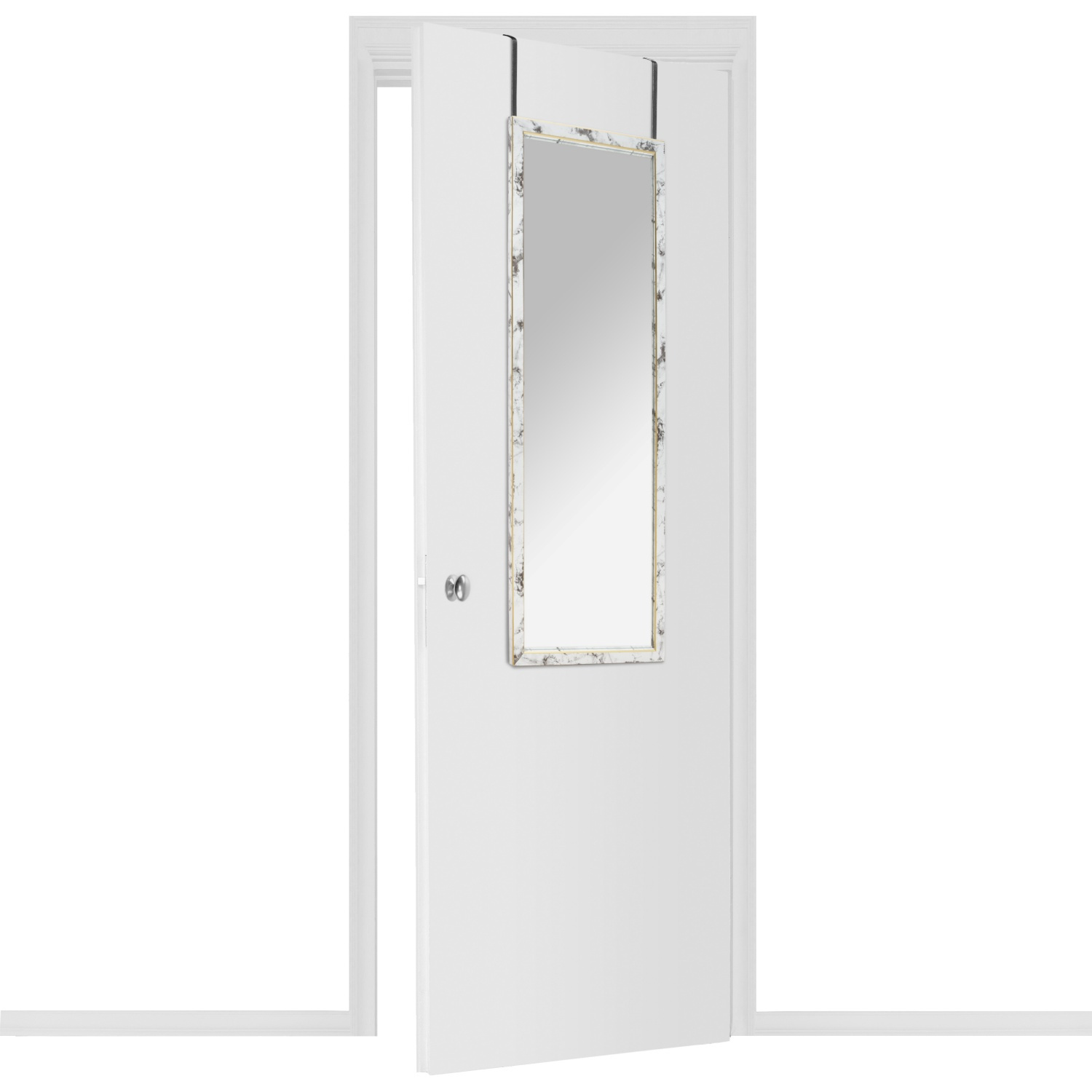 5five Simply Smart Vysoké zrcadlo k zavěšení na dveře, rám s mramorovým vzorem, 94,5 x 34 x 1,65 cm bílý