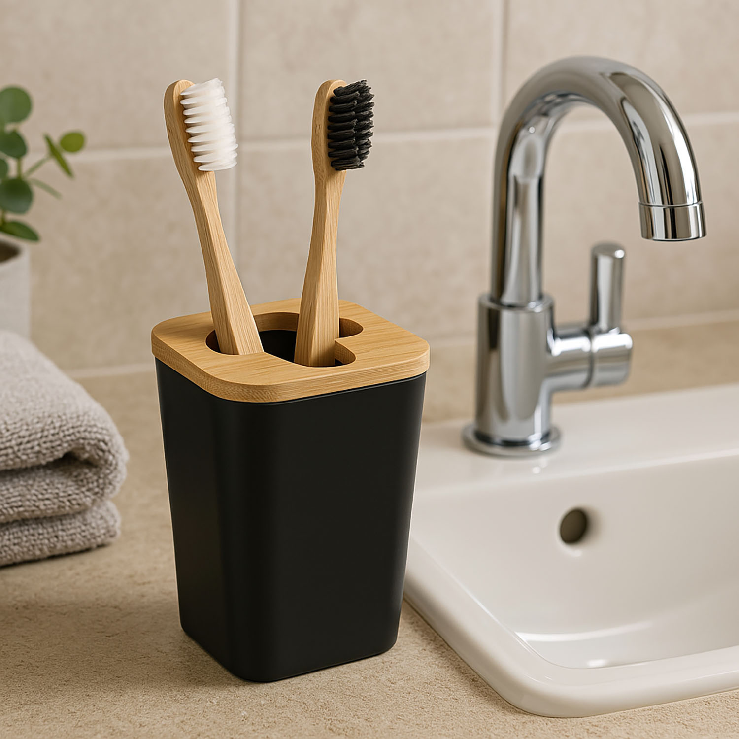 Bathroom Solutions Kelímek na zubní kartáček s bambusem černá