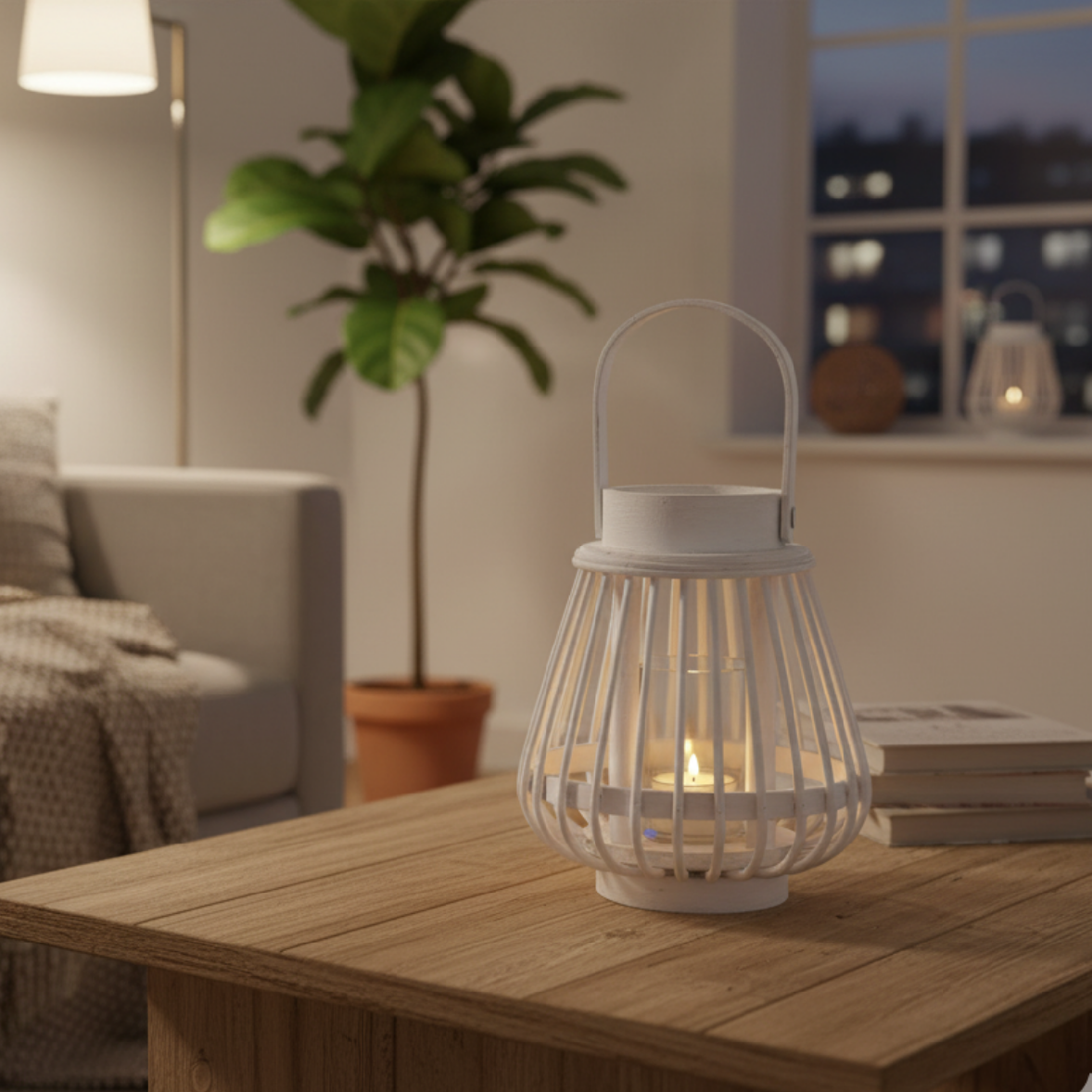 Boltze Home Bambusová lucerna ILVIE ,16 cm, tealight, bílá bílá