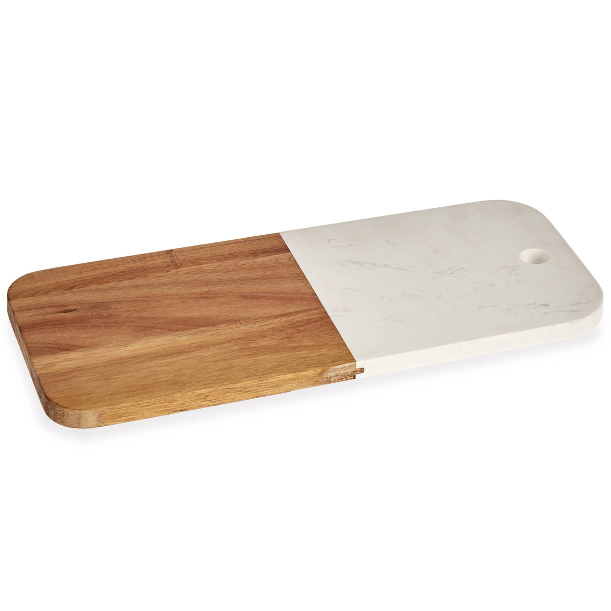 Kinvara Servírovácí prkénko, mramur a dřevo, 38 x 18 cm, bílá bílá