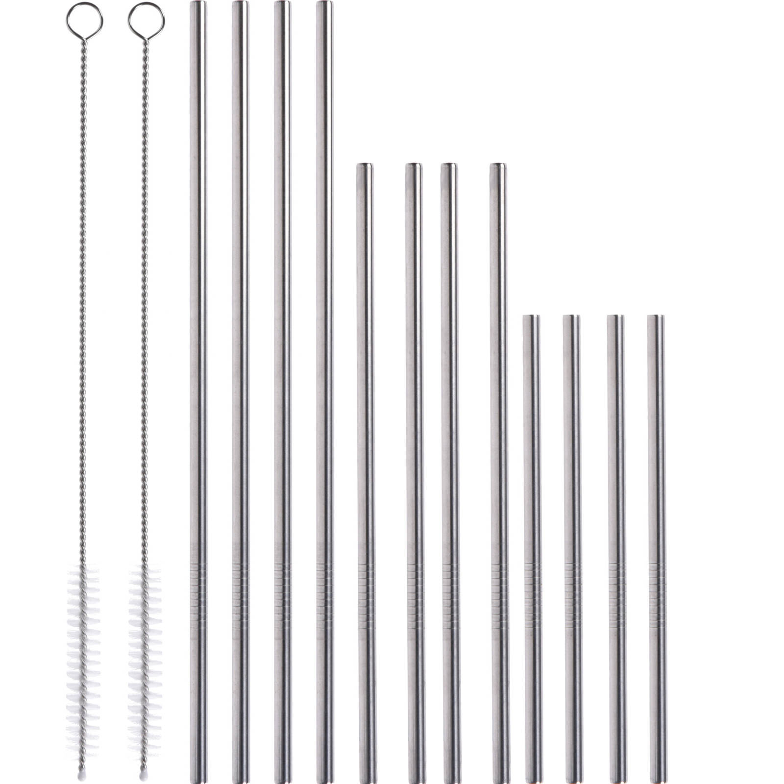 Levně EH Excellent Houseware Kovová brčka, 12 kusů různých délek + 2 čističe šedá