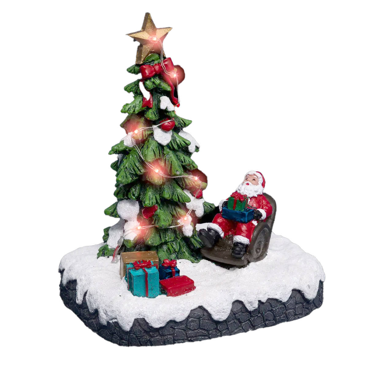 Fééric Lights and Christmas Vánoční vesnička, scéna s Mikulášem u stromečku vícebarevná