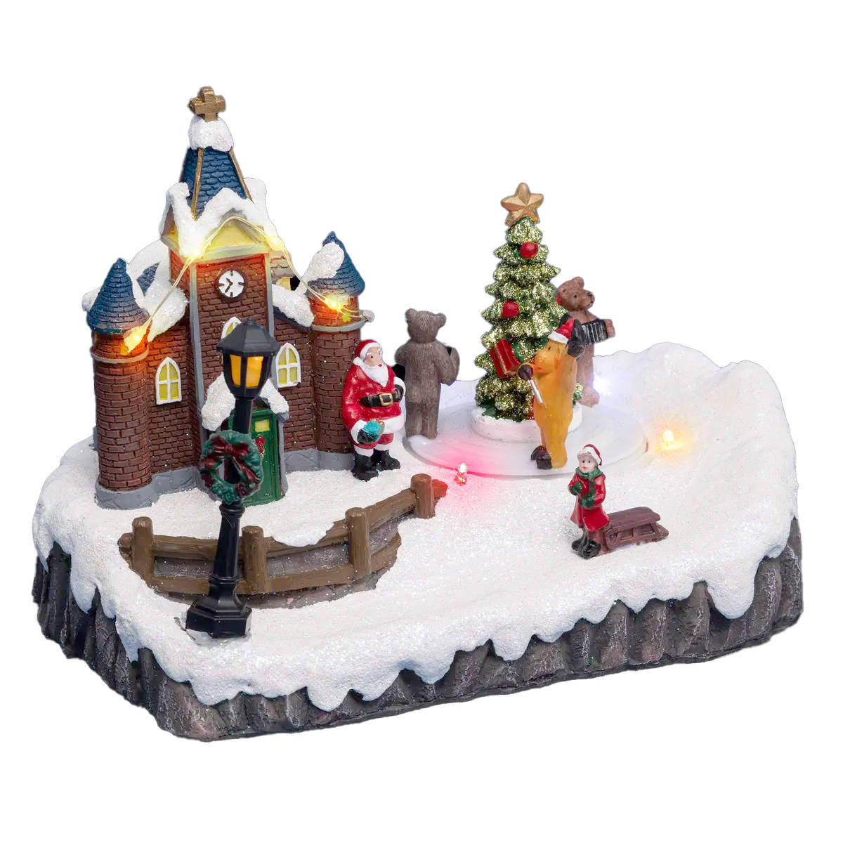 Fééric Lights and Christmas Vánoční vesnička, scéna s Mikulášem a koledníky vícebarevná