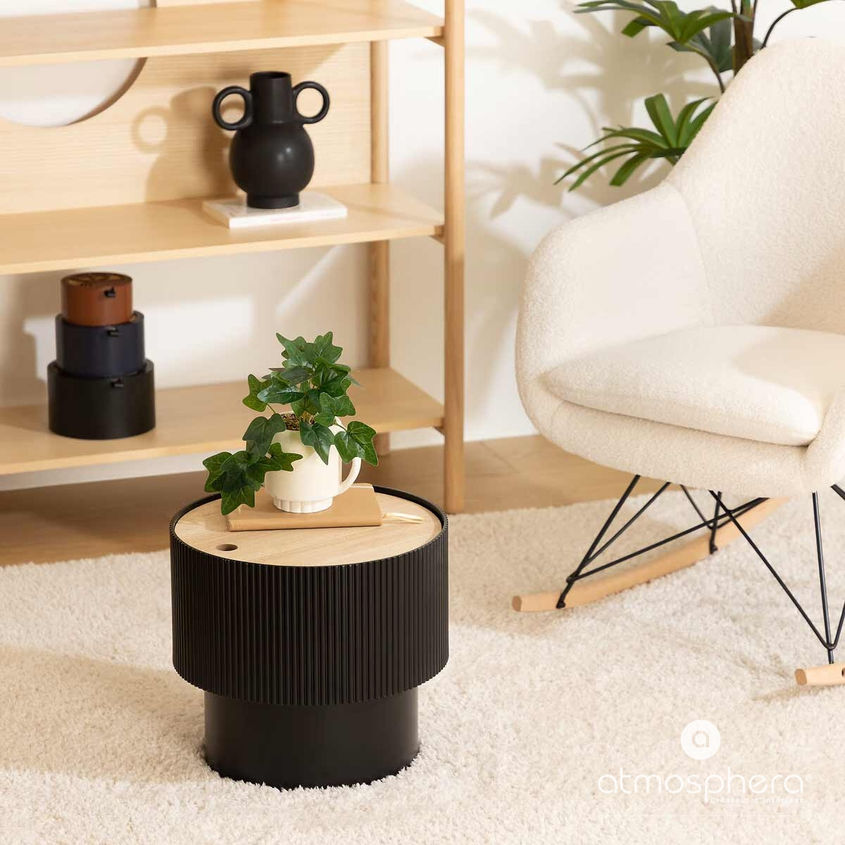 Atmosphera Kávový stolík s úložným prostorem ENOLA, kulatý, Ø 38,5 cm černá