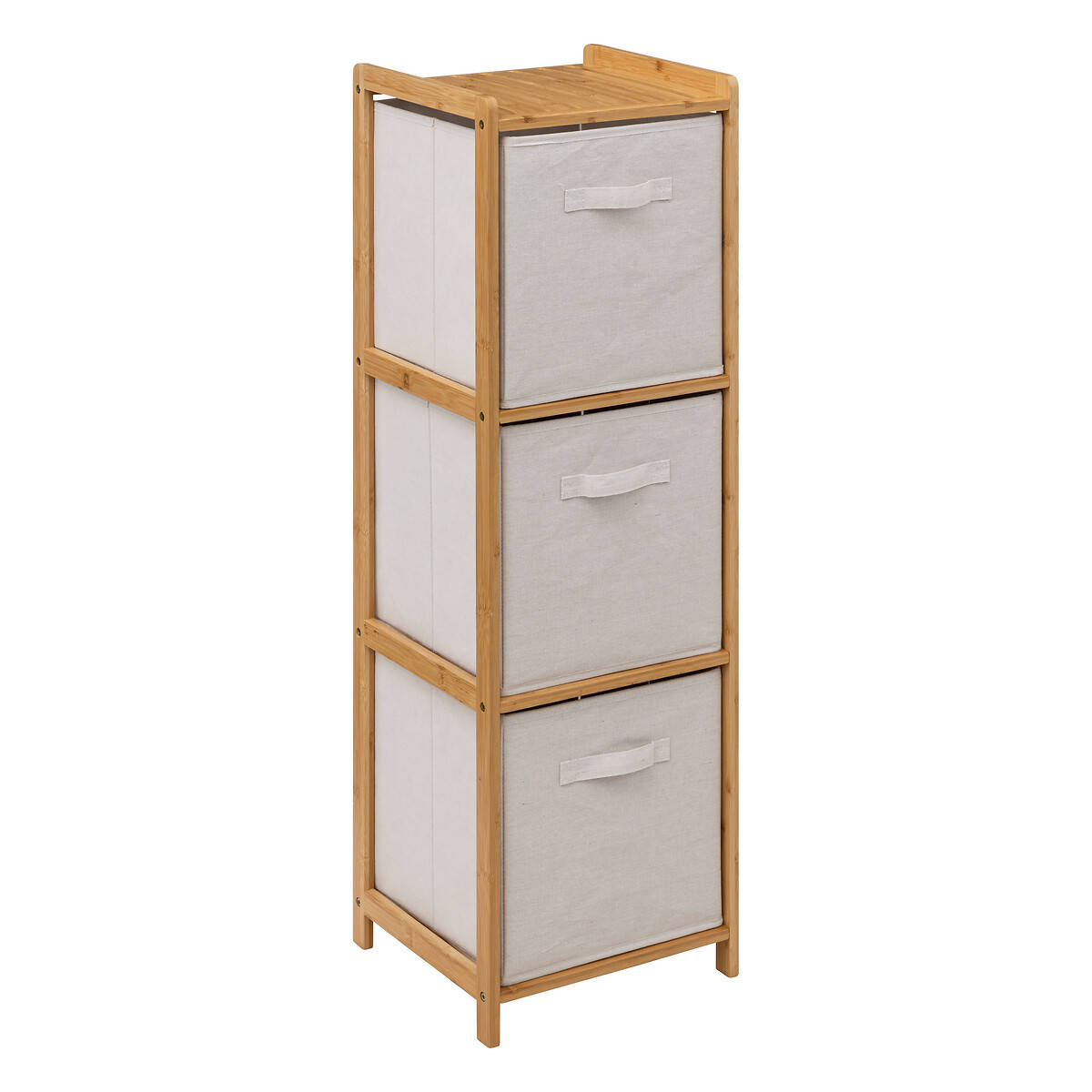 5five Simply Smart Vysoký bambusový regál TIDY se 3 textilními košíky, výš, 109,5 cm béžová