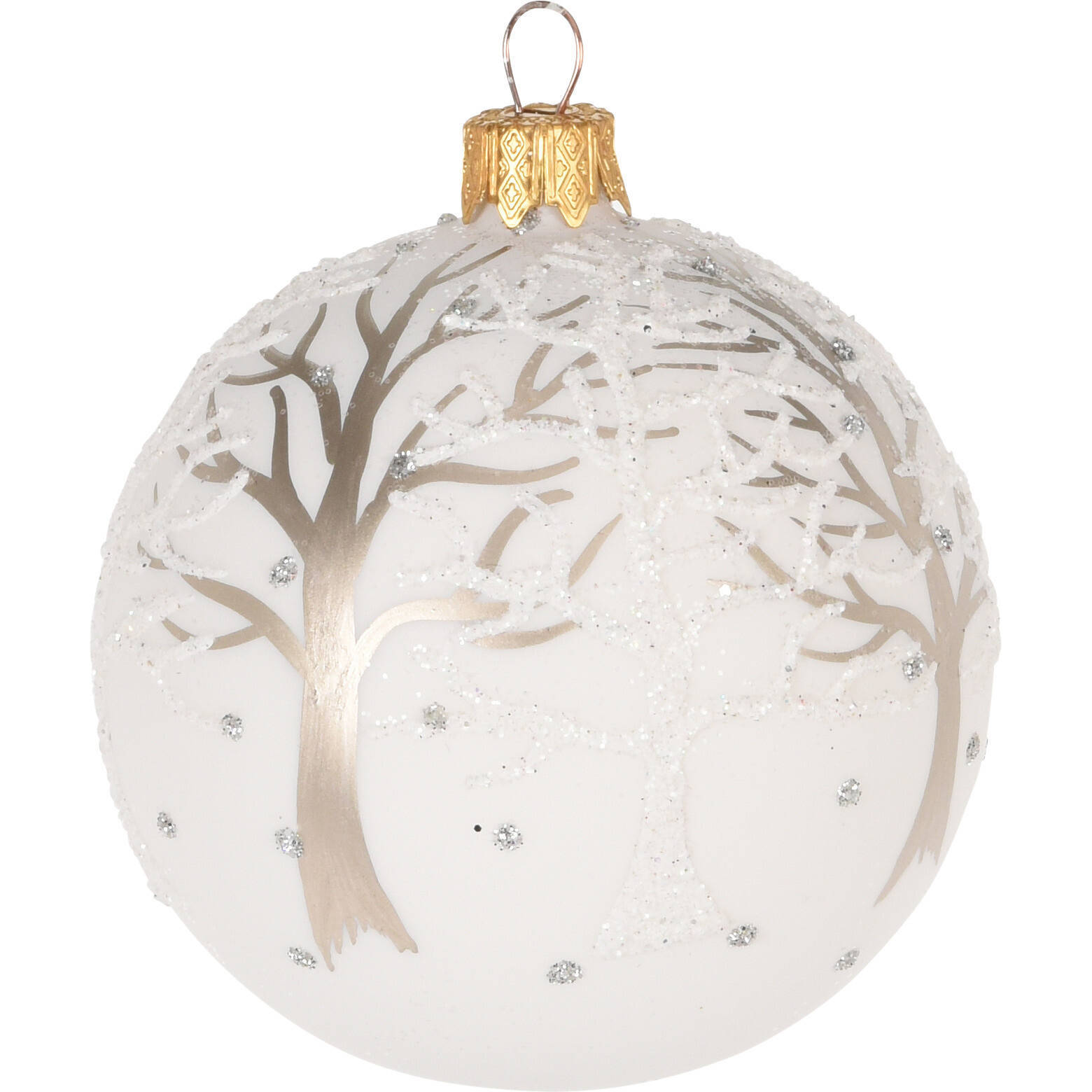 Home Styling Collection Skleněná vánoční ozdoba s brokátovým zdobením, Ø 8 cm bílá