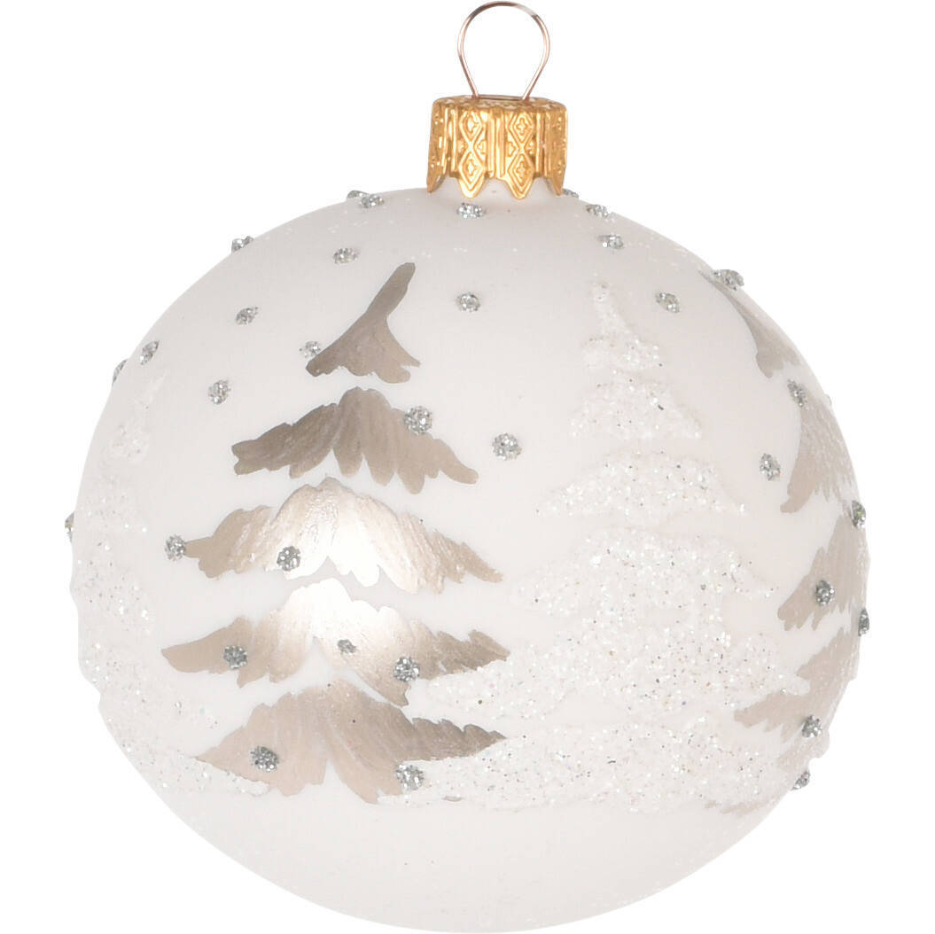 Home Styling Collection Skleněná vánoční ozdoba s brokátovým zdobením, Ø 8 cm bílá