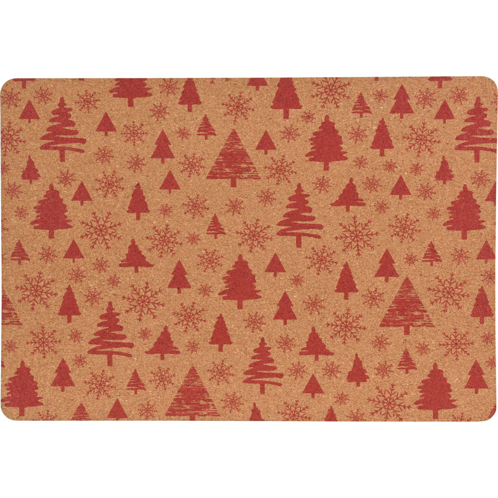 Home Styling Collection Korková podložka, vánoční vzor stromků, 40 x 30 cm hnědá