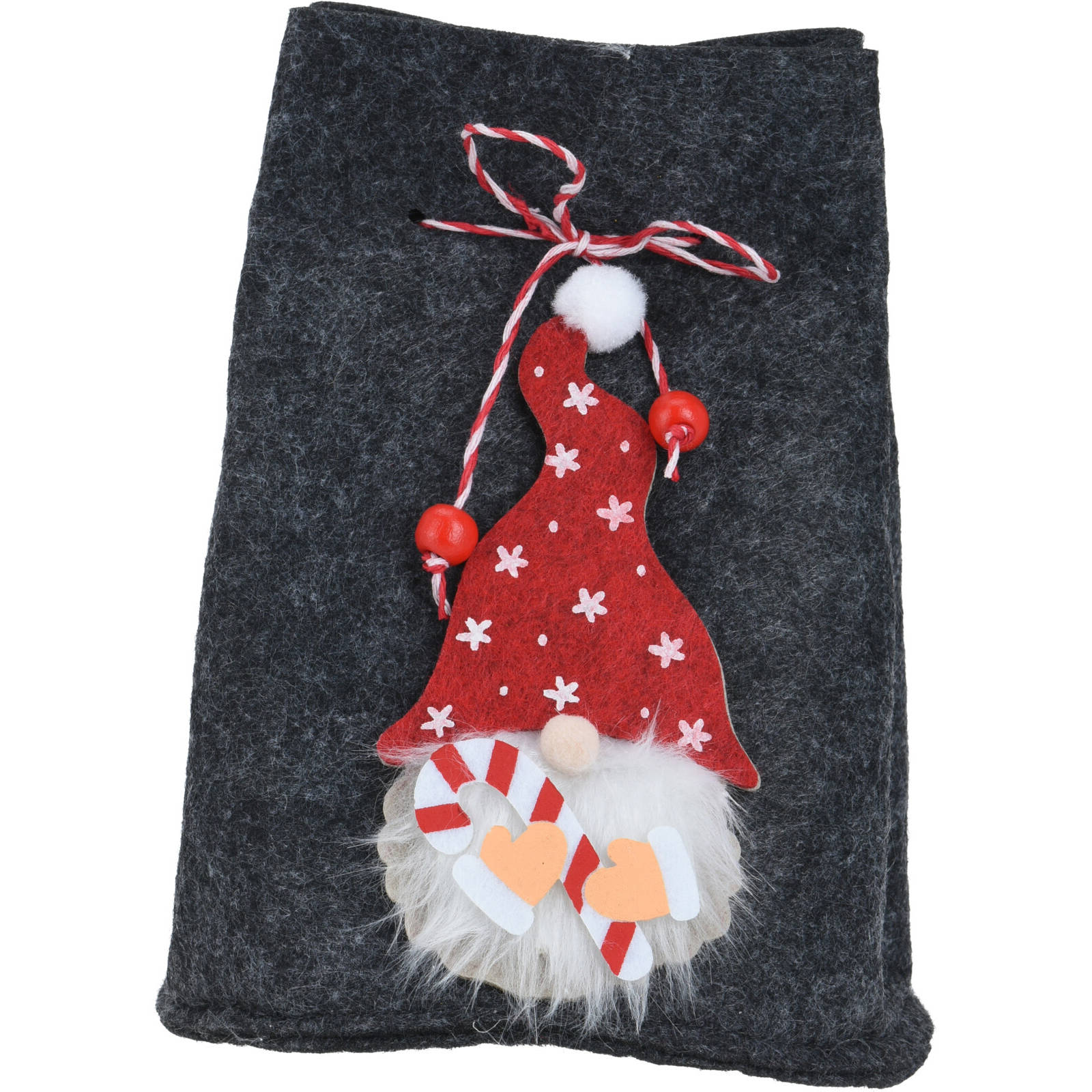 Home Styling Collection Vánoční pytel na dárky se skřítkem, 12 x 14,5 cm šedá