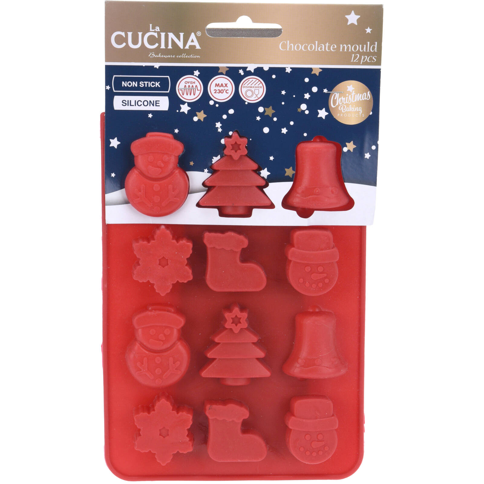 La Cucina Forma na čokoládu, forma na pralinky, vánoční motivy, silikon červená