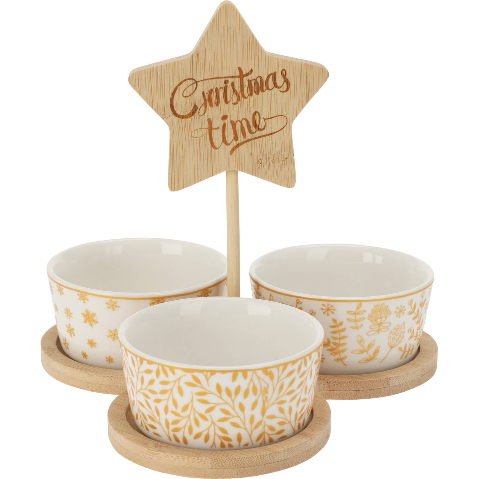 EH Excellent Houseware Svačinové misky CHRISTMAS TIME, na bambusových táccích béžová