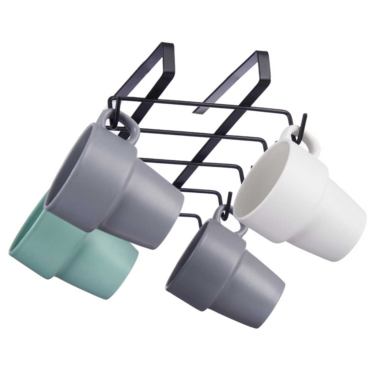 Kinvara Kovový držák na 10 hrnků, montáž bez vrtání černá