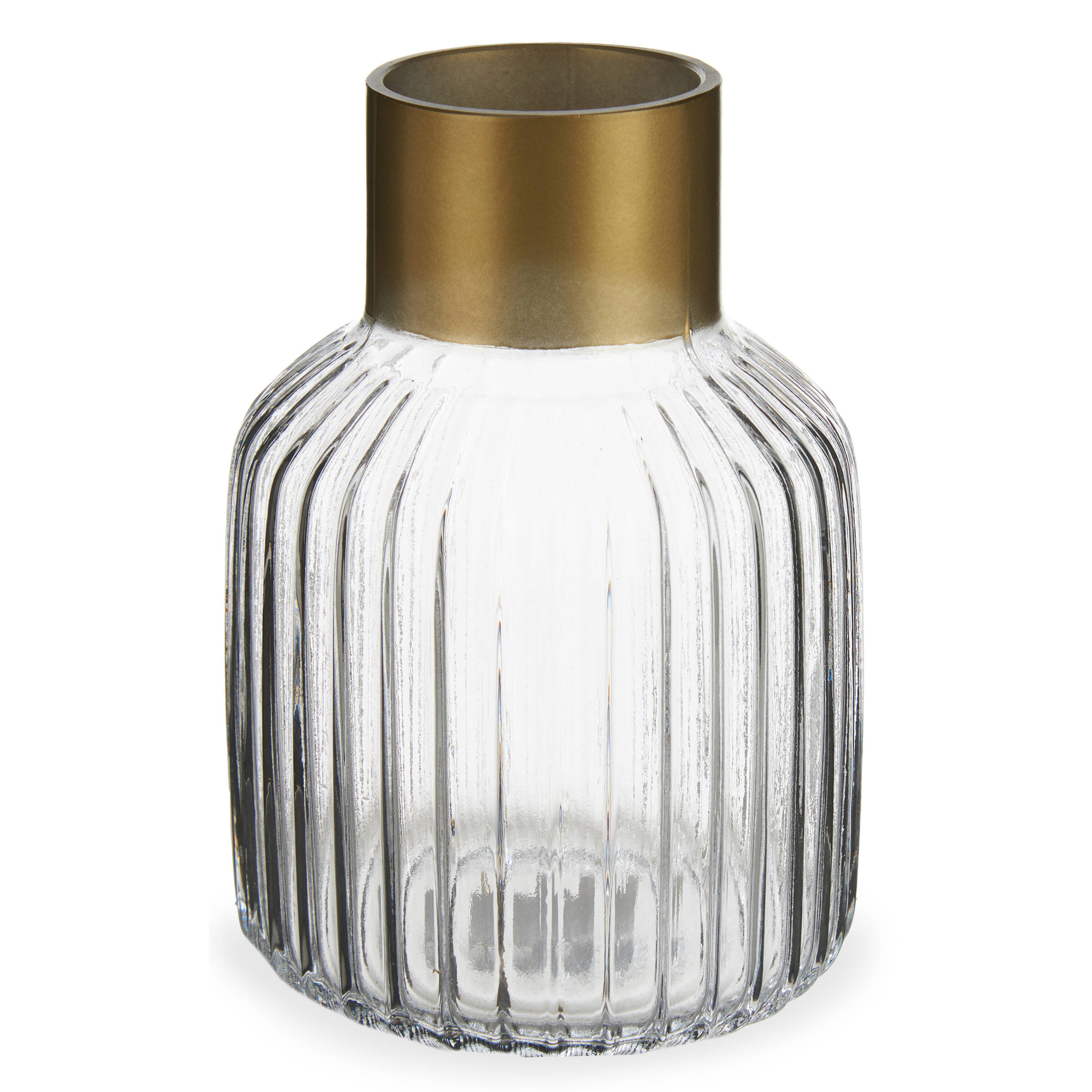 Giftdecor Proužkovaná váza se zlatým zdobením, výš, 18 cm transparentní