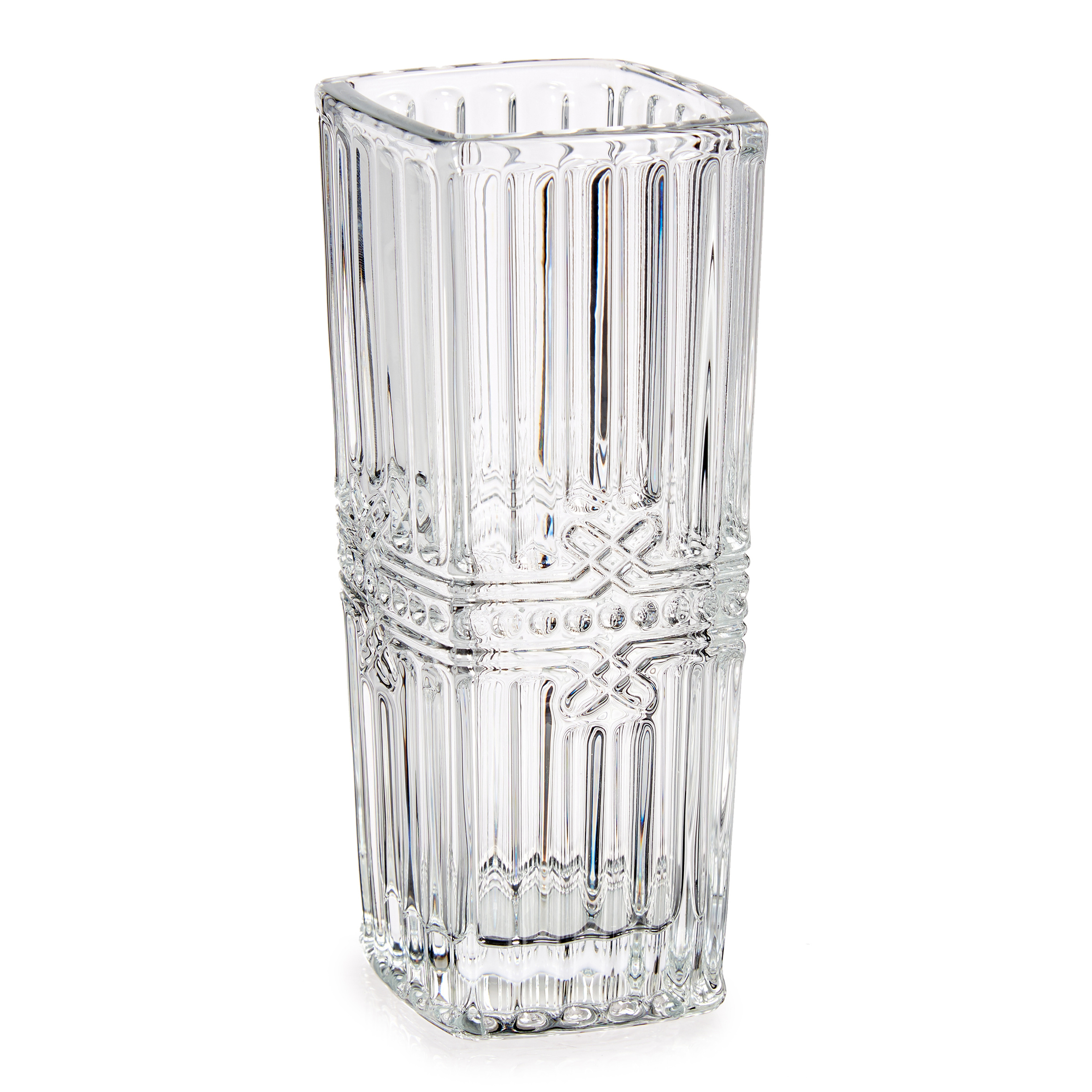 Giftdecor Čtvercová váza s křišťálovým vzorem, 15 cm transparentní