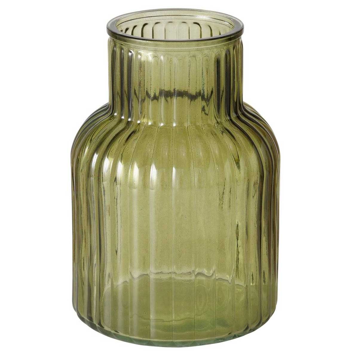 Boltze Home Skleněná zelená váza RELEA, rýhované sklo, 20 cm, světle zelená zelená 83678