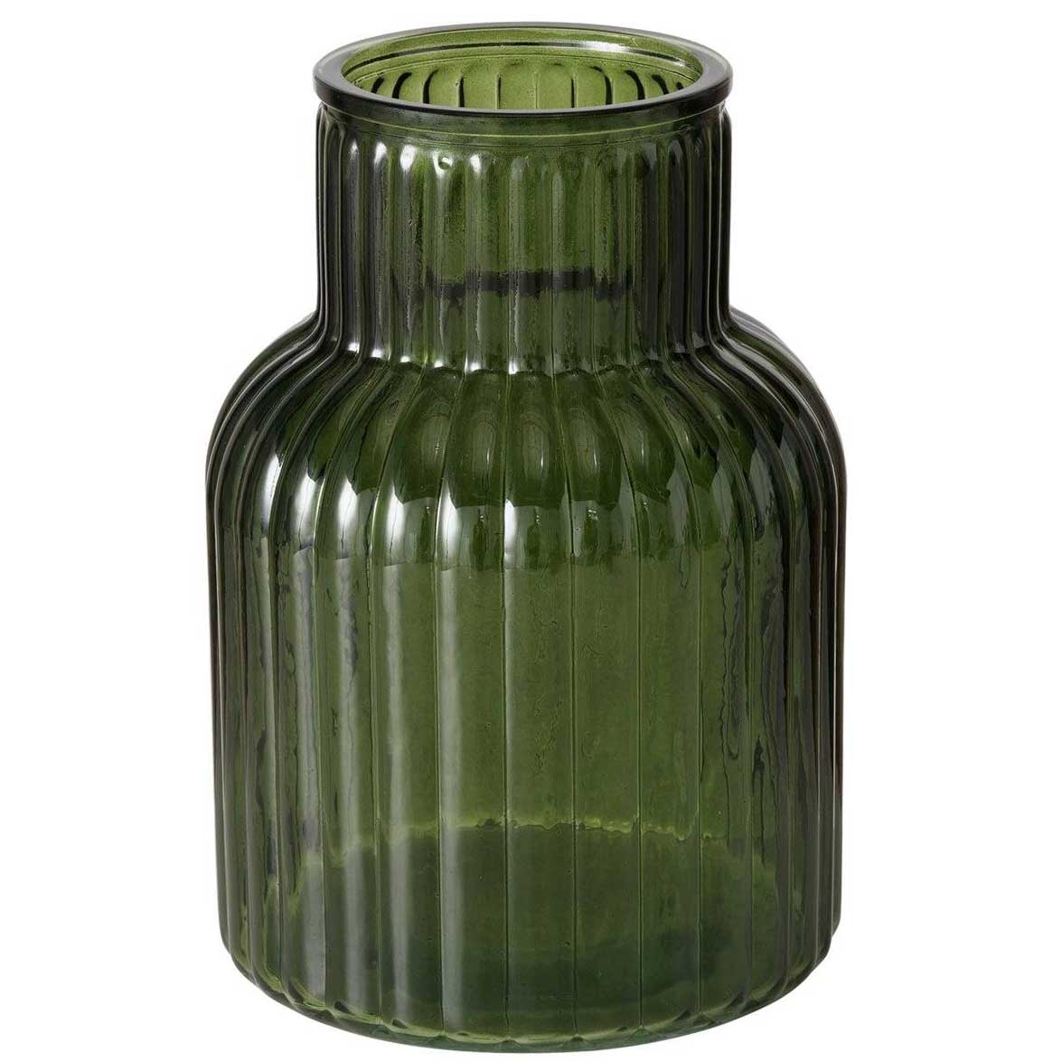 Boltze Home Skleněná zelená váza RELEA, rýhované sklo, 20 cm, tmavě zelená zelená 83679