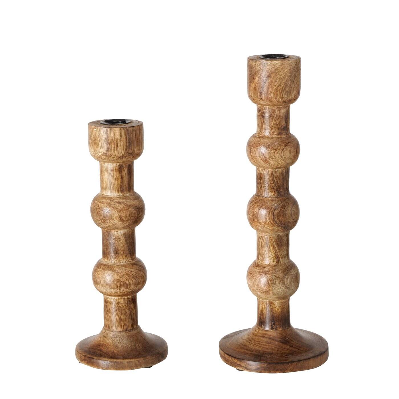 Boltze Home Dřevěné vyřezávané svícny BUBBLES, 2 ks hnědá