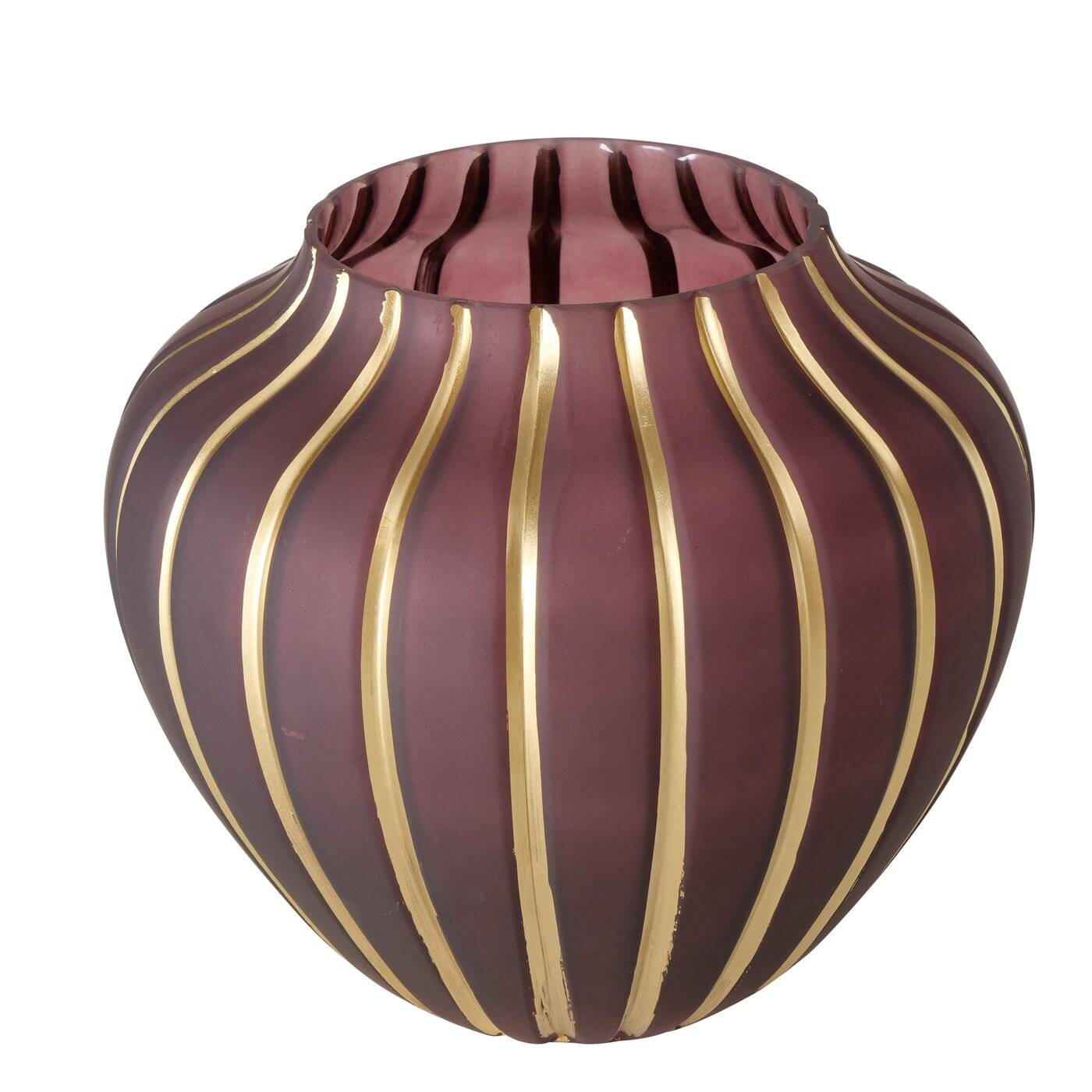 Boltze Home Skleněná váza KEANA, zlaté linie na vínově červeném skle, Ø 25 cm burgundská