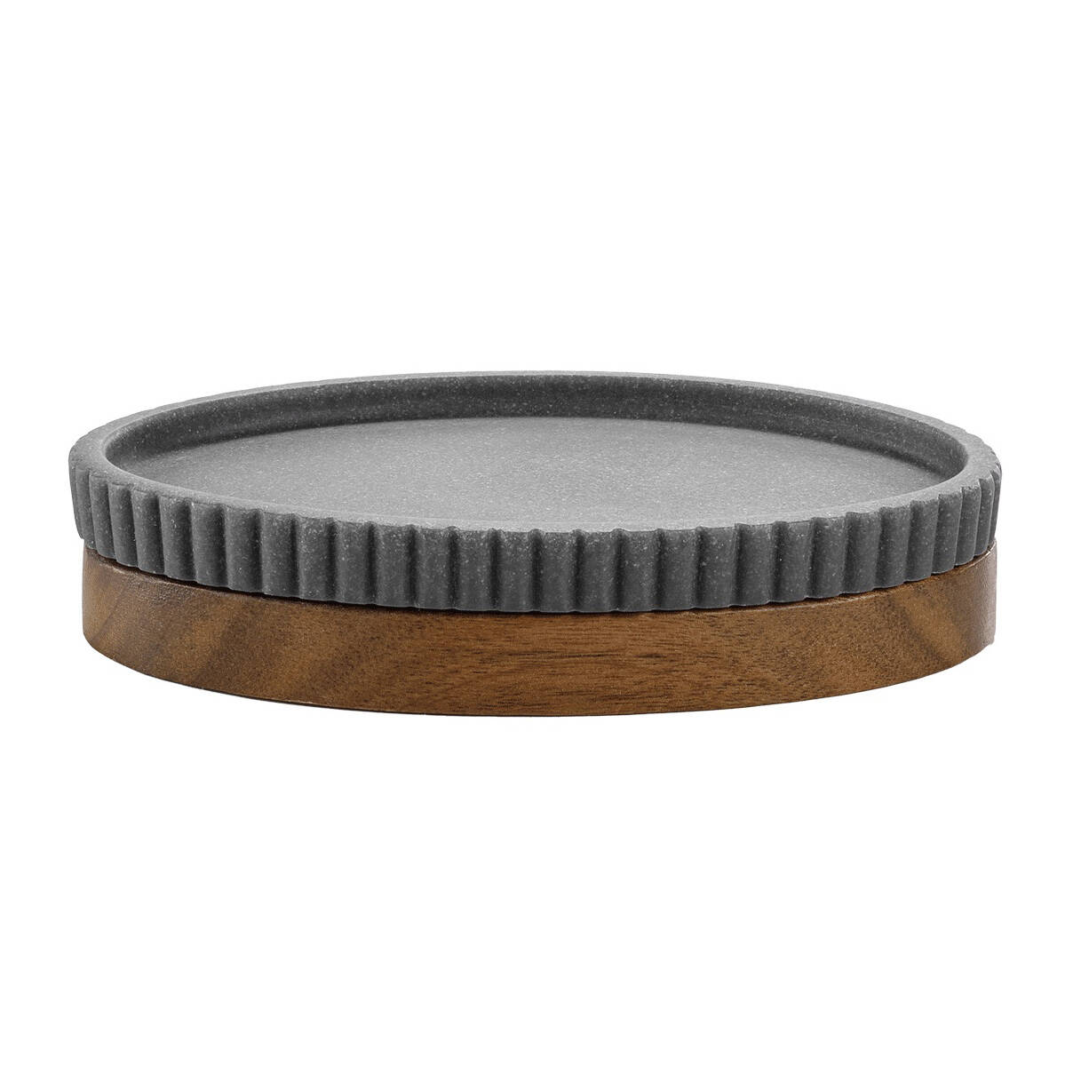 Douceur d'intérieur Žebrovaná mýdlenka s táckem z akátového dřeva NIAGARA antracitová