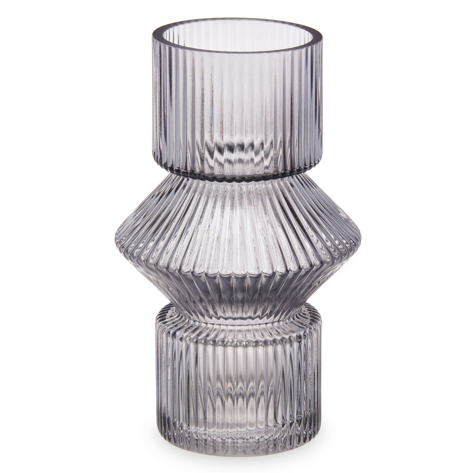 Giftdecor Skleněná váza, rýhované sklo, 9,5 x 16,5 cm šedá